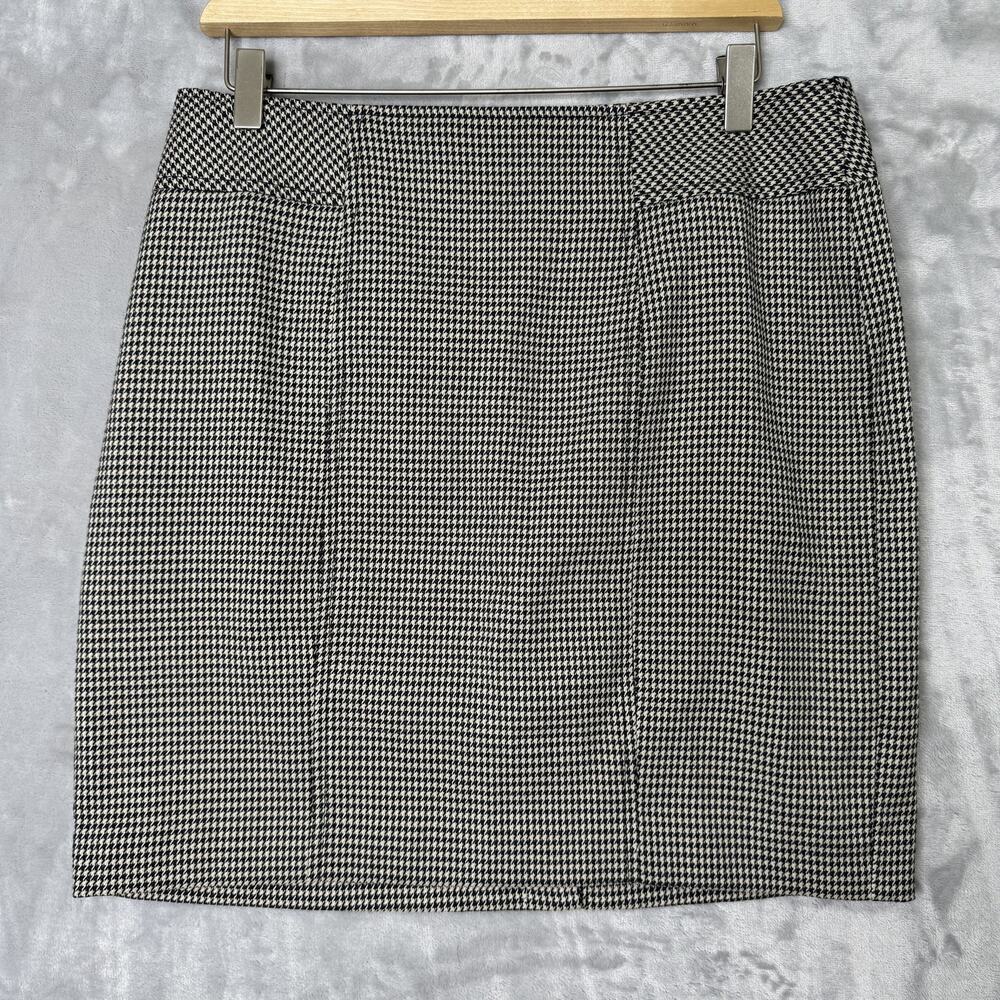 Ann Taylor Loft Skirt Womens 8P Black Tan Houndstooth Petite Stretch Career NEW